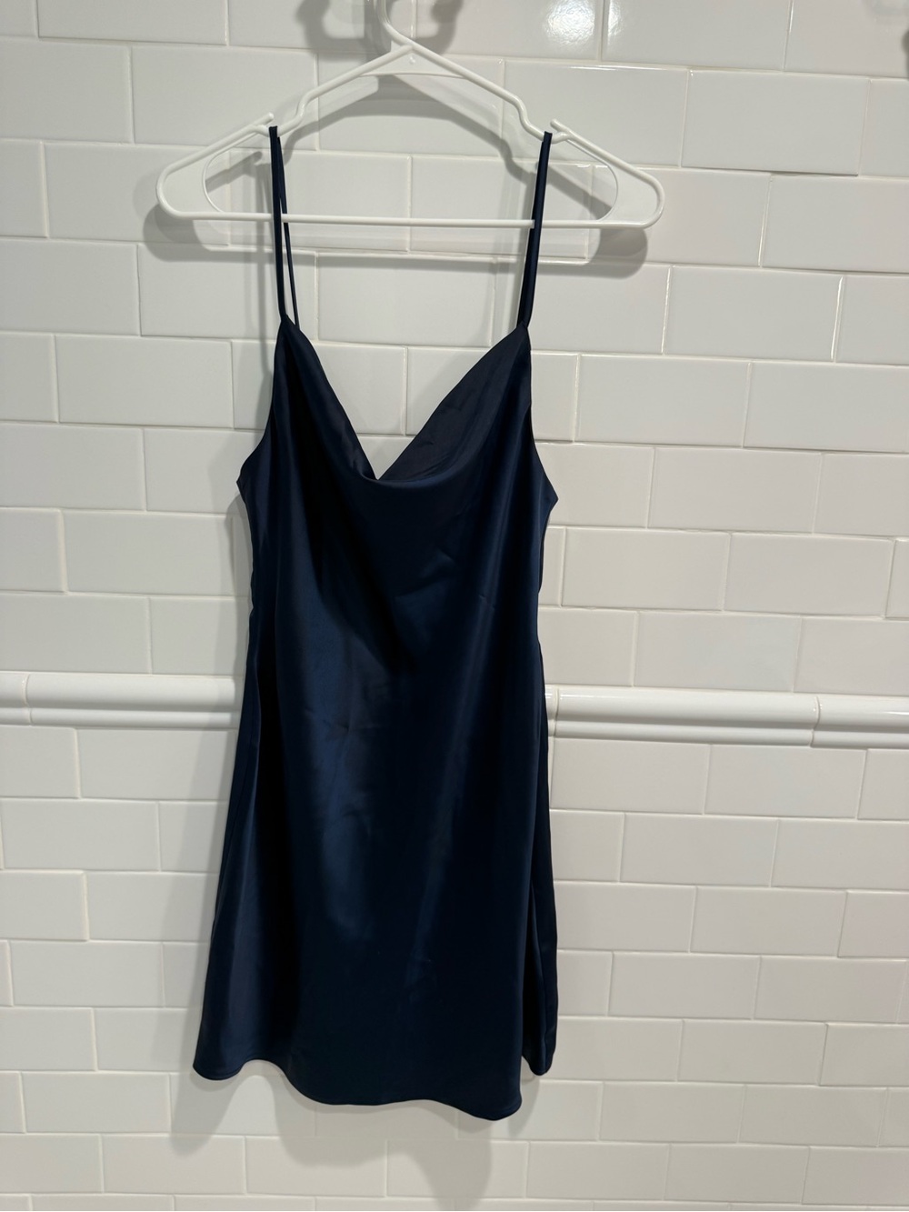Urban Outfitters Navy Satin Slip Dress with Adjustable Straps